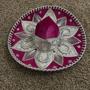 Fuchsia Pink Authentic Mexican sombrero with silver detailing